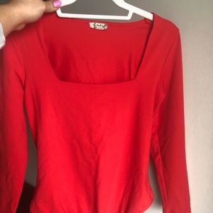 Bodycon stretchy red free people bodysuit